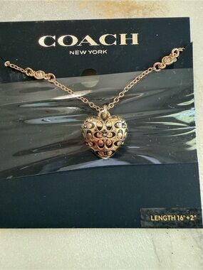 COACH Rose Gold Heart Pendant Necklace with Signature Motif